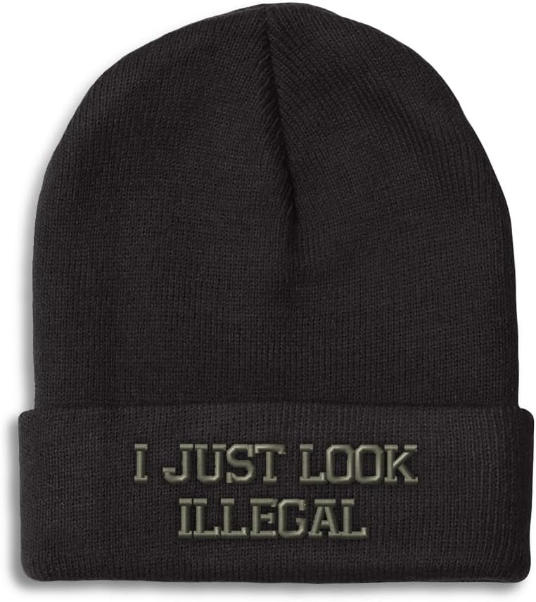 Speedy Pros Beanies for Men I Just Look Illegal Embroidery Skull Cap Winter Hats for Women Acrylic One Size