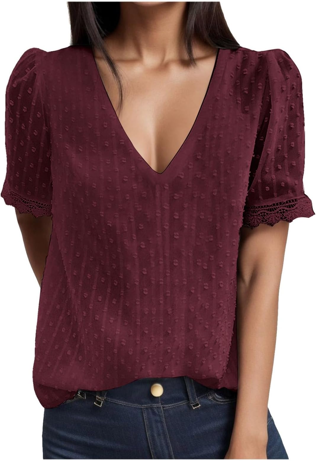 Crochet Tops for Women V Neck Lace Tunic Boho Blouse Flowy Summer Casual Bohem Blouses Dress Shirts for Women Trendy