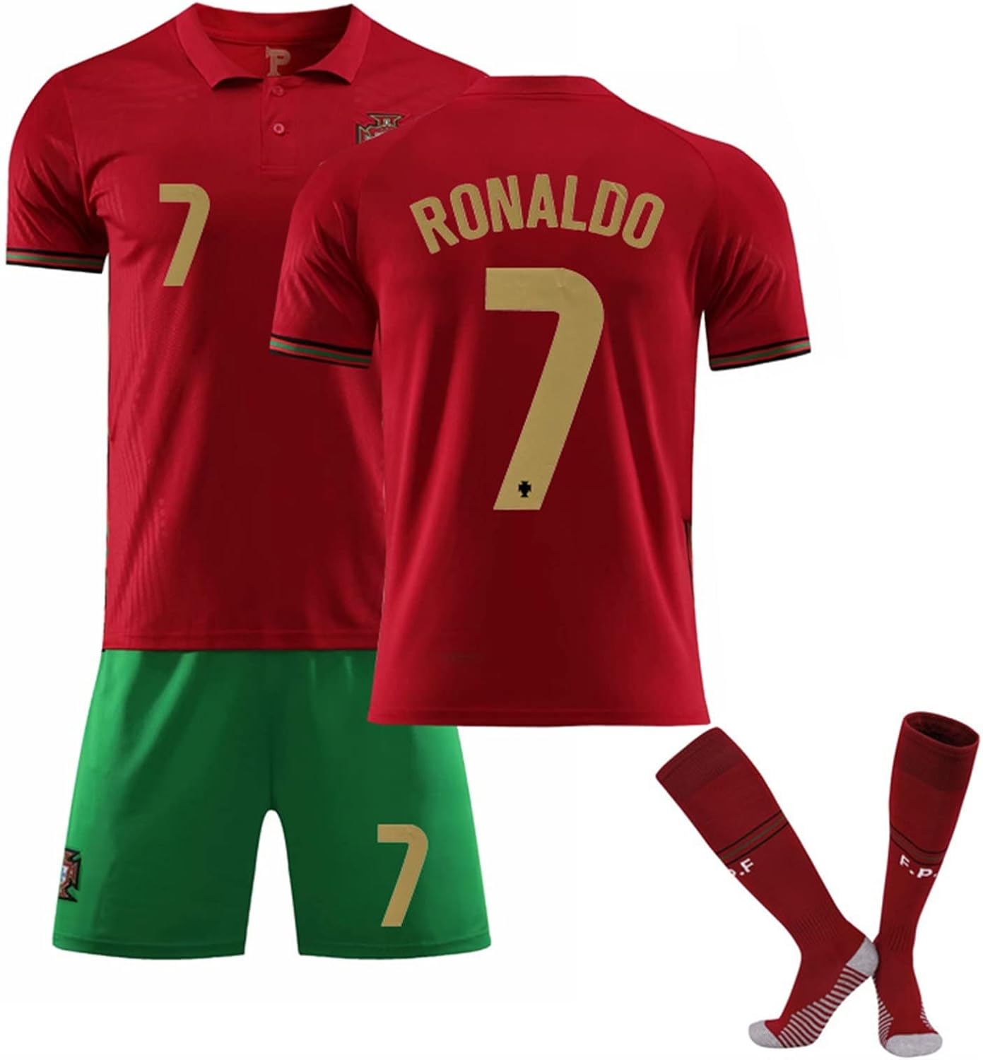 Winball ユニフォーム サッカーユニフォーム子供大人用 ポルトガル代表男子サッカーチーム ロナルド 背番号7 Ronaldo 21ポルトガルホームno 7クリスティアーノロナウドジャージ 靴下付き スポーツウェア トレーニングウェア 大人少年練習着誕生日プレゼント Size 18