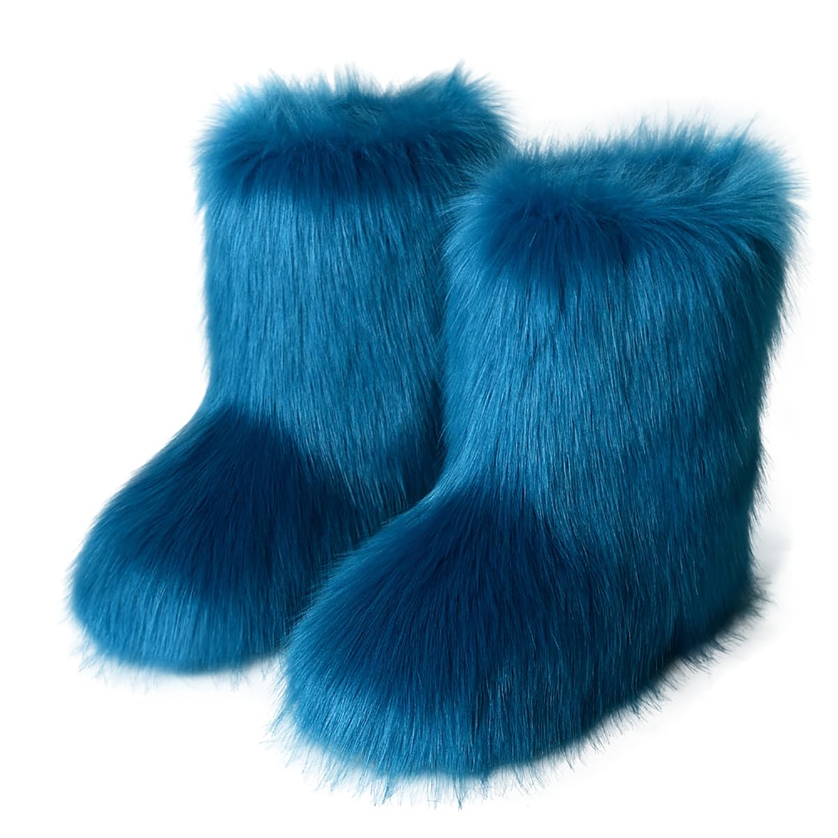 Eosxrp Furry Faux Fur Boots Women's Winter Shoes Woman Fluffy Warm Snow Boots Mid-Calf Comfortable Outdoor Flat