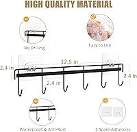 Vista 5 de Utensil Hooks Wall Utensil Holder Rail with 6 Hooks Kitchen Utensils Hanger No Drilling Wall Mounted Adhesive Utensil Hooks for Kitchen, Bathroom