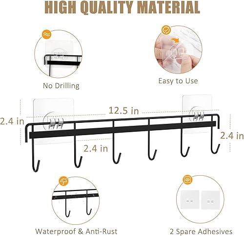 Miniatura 5 de Utensil Hooks Wall Utensil Holder Rail with 6 Hooks Kitchen Utensils Hanger No Drilling Wall Mounted Adhesive Utensil Hooks for Kitchen, Bathroom,