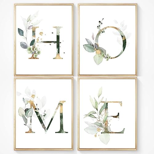 Miniatura 5 de Juego de 4 impresiones artísticas de decoración de pared de baño (8 x 10 pulgadas), diseño botánico de hojas bohemias, hojas bohemias, hojas