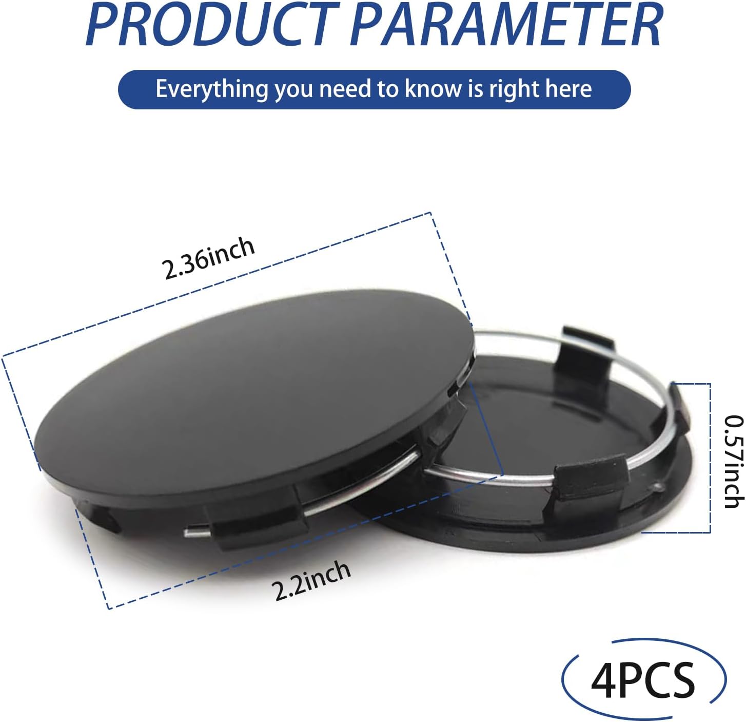 4 PCS Car Wheel Center Hub Cover, 60MM/2.36In OD 56MM/2.2In ID Wheel Center Caps, ABS Rust-Proof Durable Snap-in Vehicle Rim Hub Caps Accessories (Balck)