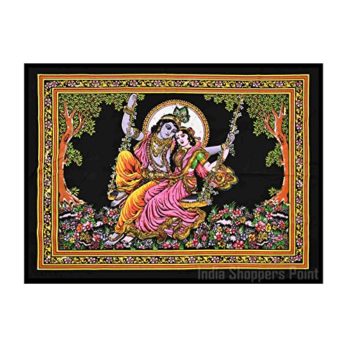 Artisanat traditionnel Radha Krishna poster mural en pur coton à paillettes