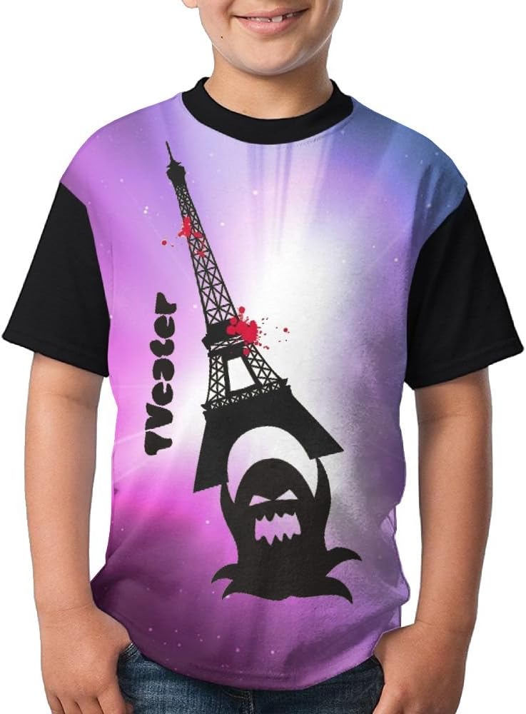 HFEIE MII Boys Monster Destroy Eiffel Tower Purple Space Casual Print Shirts