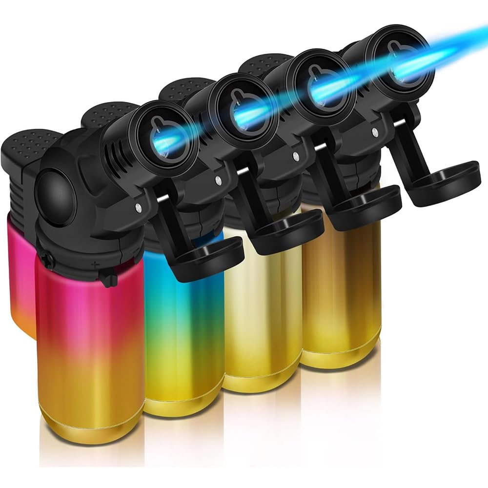 BML 4 x Mini Torch Lighters 45° Flexible Neck Jet Flame Windproof Kitchen Lighter Refillable Gas Lighter for Candle Grill Cooking Baking Creme Brulee (Gas Included)