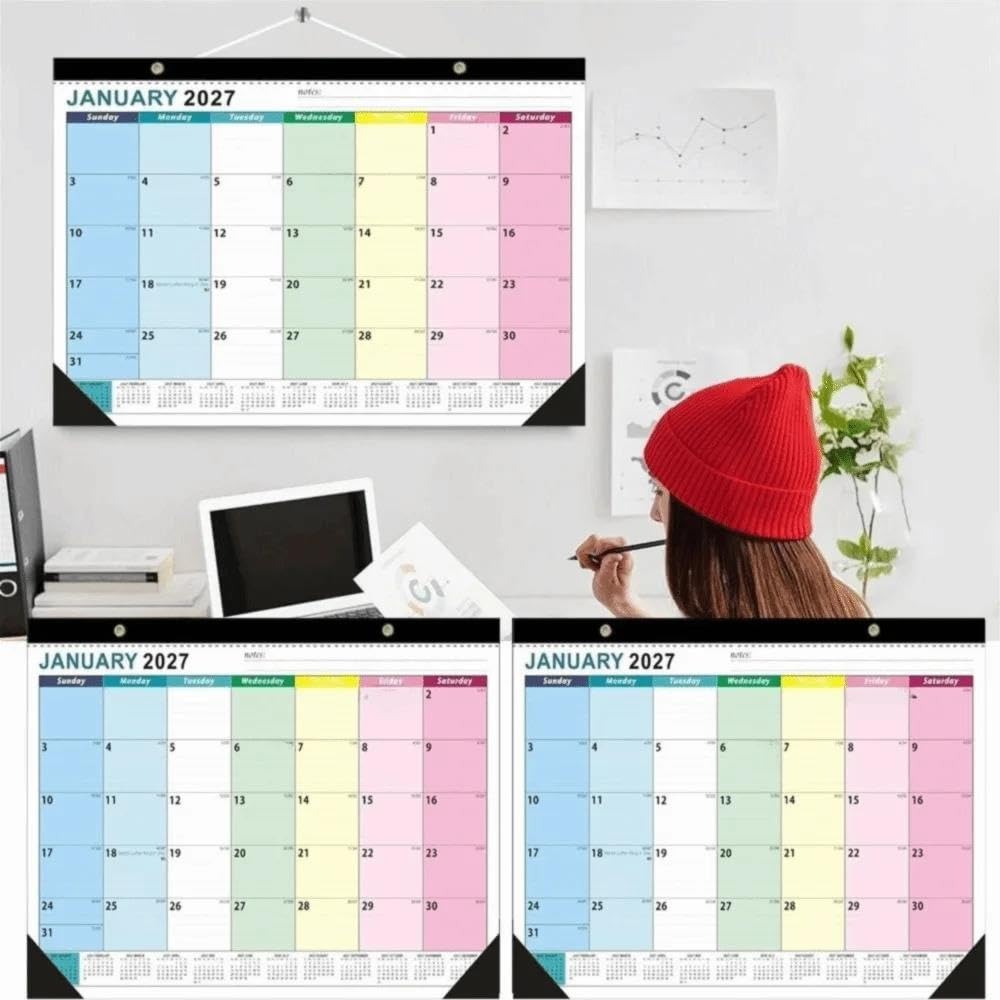 Calendrier mural grand format 2027, planification quotidienne