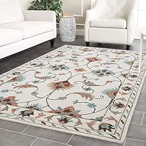 Unique Carpet Handmade Wool & Blend Carpet for Living Room Home Bedroom Hall Kitchen Office Anywhere Color Multi Hand Tufted Carpets (White/Lite Grey Color, 4 x 6 feet)