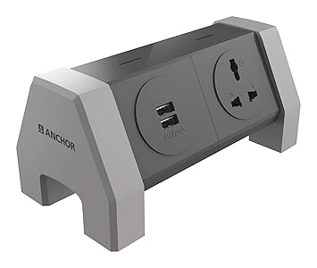 Smart Anchor by Panasonic 22060 10A Revolving Horizontal Tower Spike Guard - 3 Sockets + 2 USB Port 1.6 Mtr (Black & Grey), 2400 watts, 240 volts, Multicolour