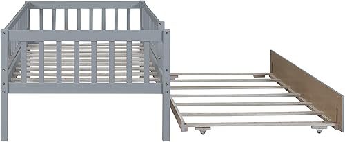 Miniatura 7 de Base de cama de tamaño individual con barandillas nido y valla para niños, adolescentes y adultos, soporte de listones de madera, no necesita