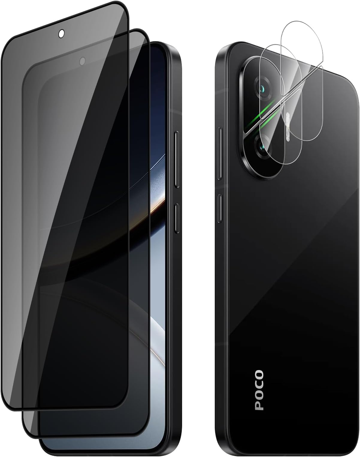 Privacy Screen Protector for Xiaomi Poco F7 5G, [Pack of 2+2] Anti-Spy Screen Protector Film + Camera Protection, 9H Hardness Tempered Glass Protection, Privacy Screen Protector for Xiaomi