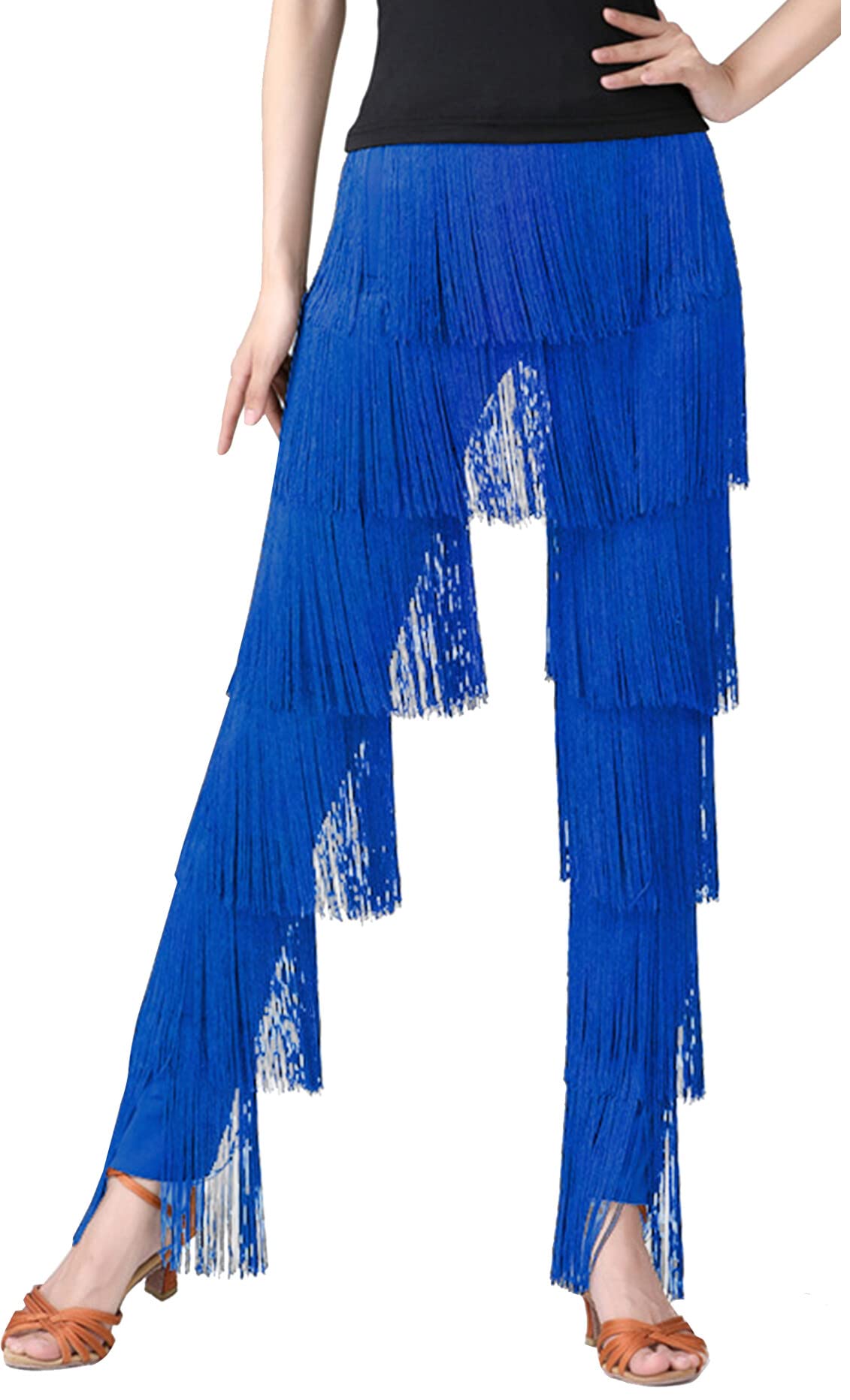 SEAUR Pantalons Danse Latine Femme Pantalons à Franges Dame Costume de Danse Fille Tango Rumba Cha Samba