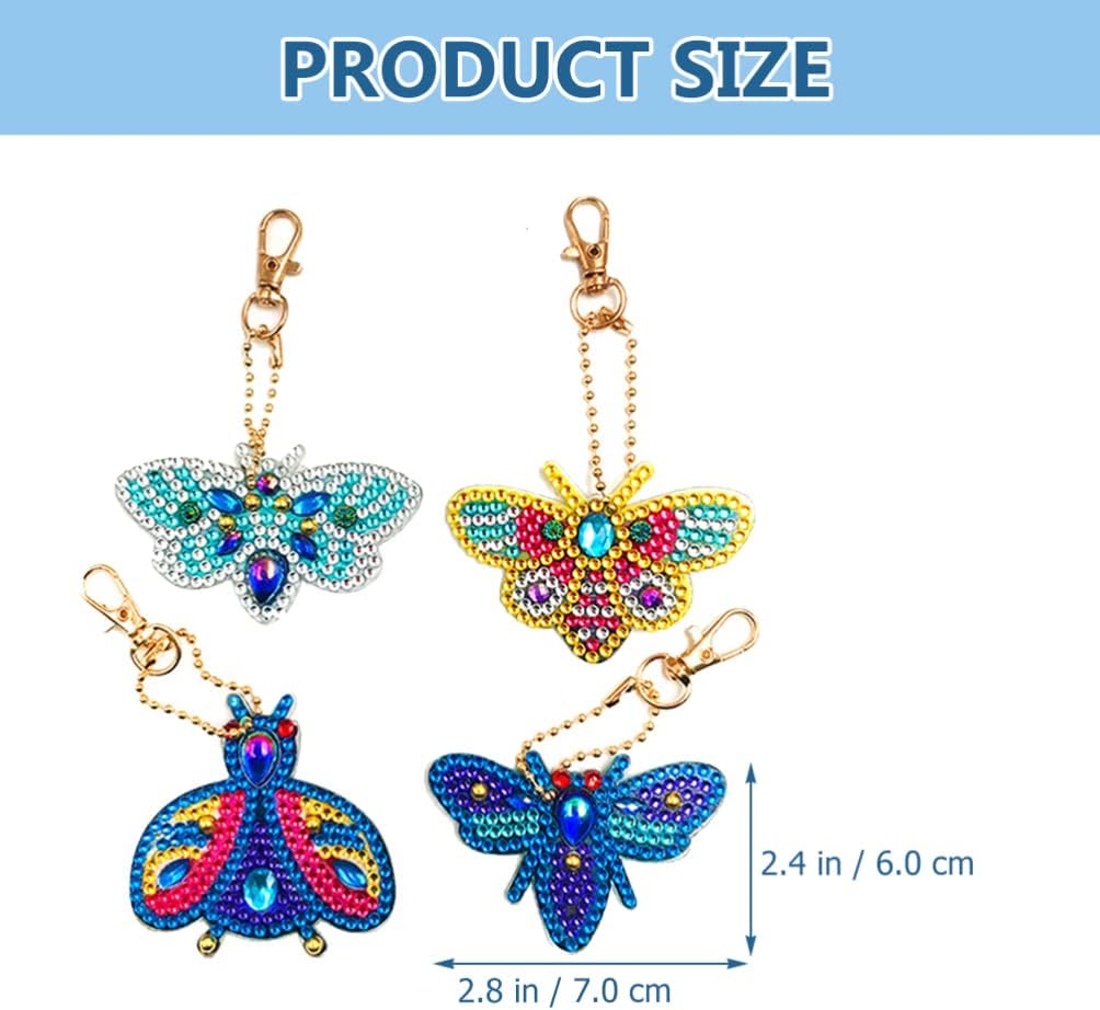 Abaodam DIY Diamond Art Keychain Kit with Rhinestone Butterfly and Bee Pendants 2.75 Inch Craft Kit for Kids and Adults Bag Charm and Phone Accessory for Arts and Crafts