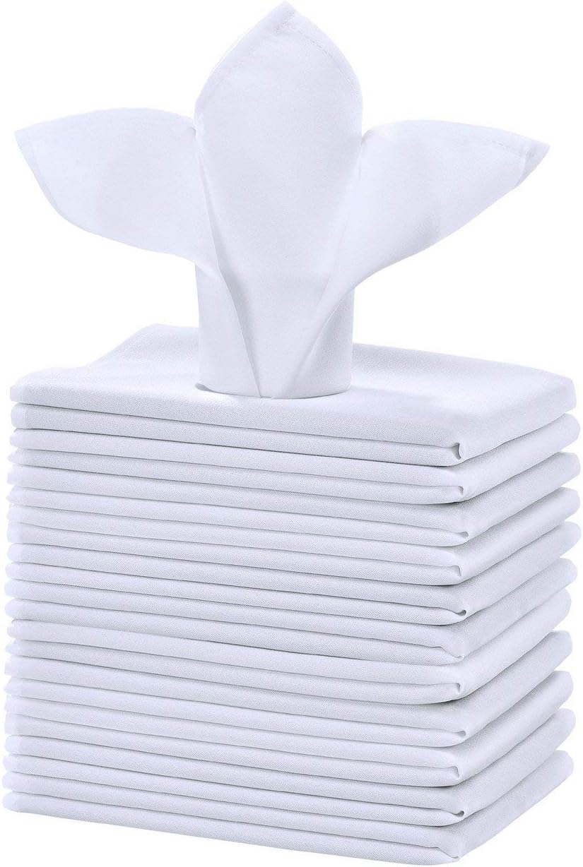 Cieltown Polyester Cloth Napkins 1-Dozen, Solid Washable Fabric Napkins Set of 12, Perfect for Weddings, Parties, Holiday Dinner (20 x 20-Inch, White)