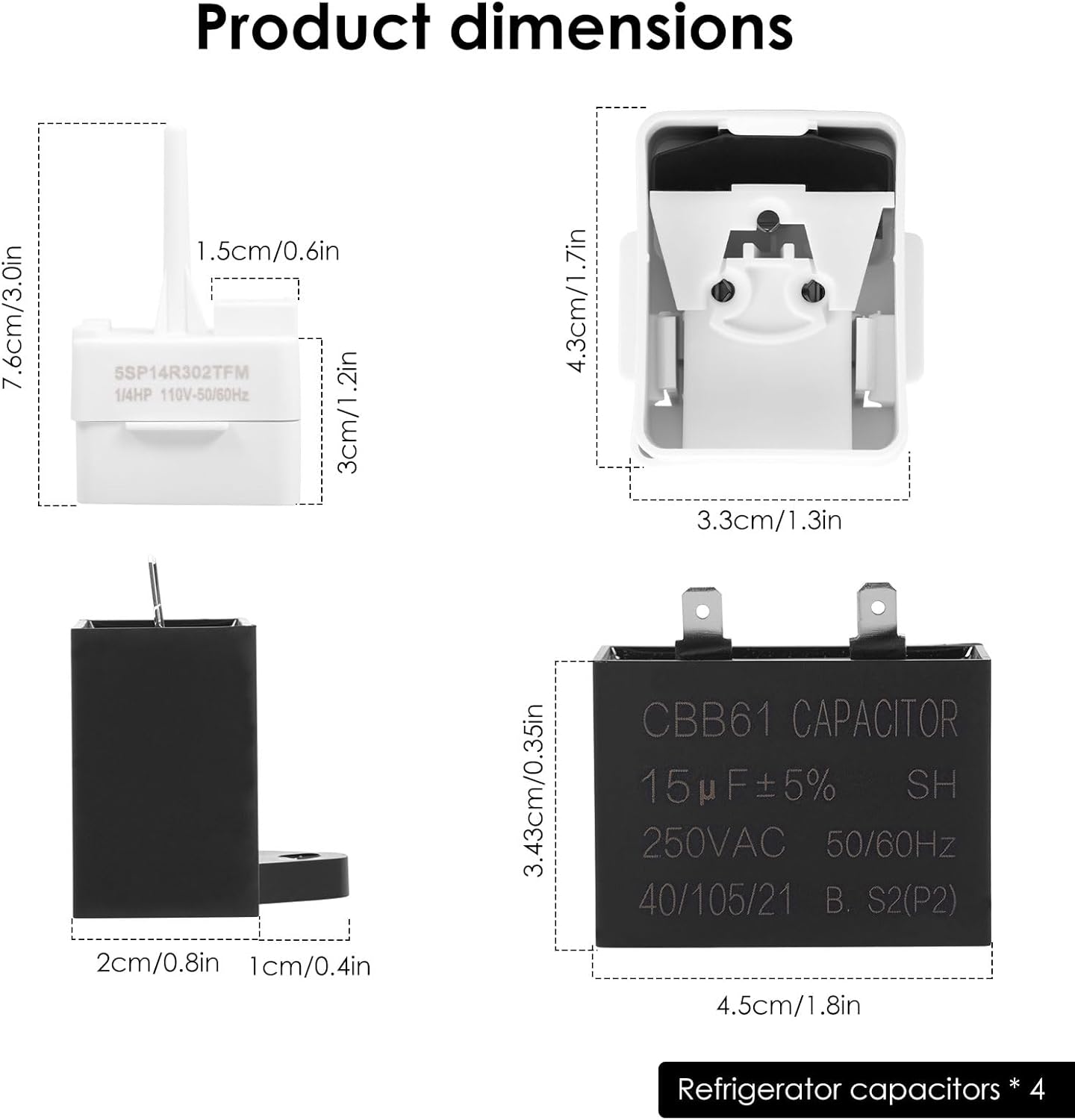 4Pcs Platic W10613606 Refrigerator Capacitor Stable Running W10613606 Relay Overload Capacitor Easy to Install for Home Fridge