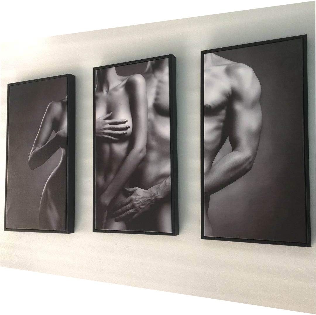 SmartWallArt - Sexy Naked Man and Woman Body Canvas Print Wall Art Painting for Couple | Sexual Nude Girl Lady Photo Giclee Artwork For Home Decoration or as Gift (Variation C, 3Pcs Floater Frame)
