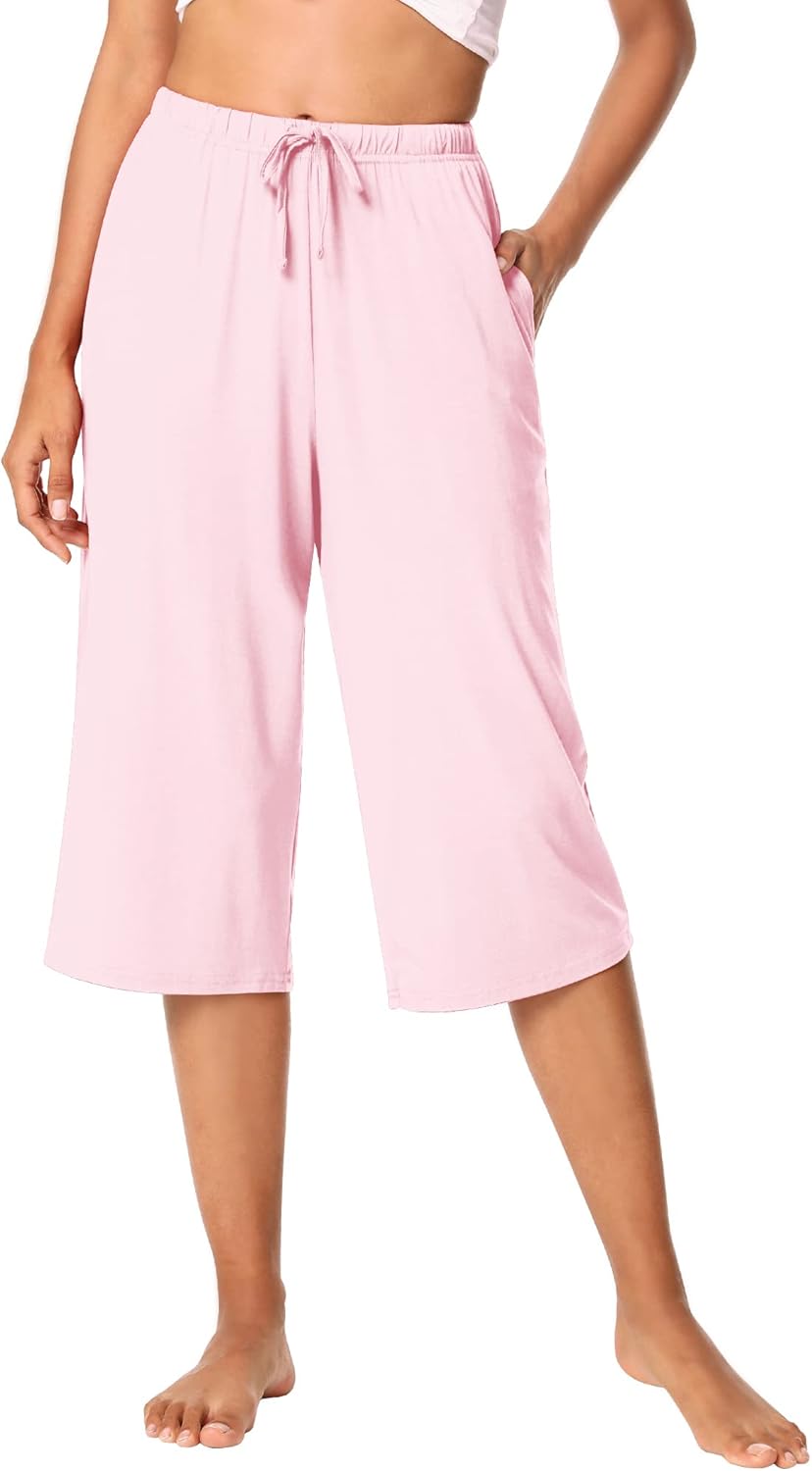 WiWi Bamboo Viscose Capri Pants for Women Wide Leg Pajama Super Soft Knit Lounge Sleep Cooling Pj Bottoms S-XXL