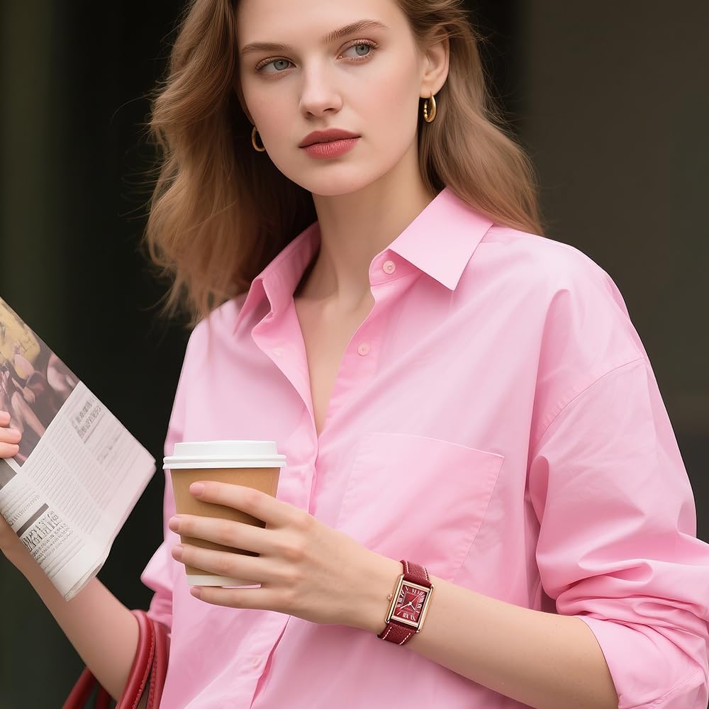 Rectangular Watch for Women with Vintage Roman Number and Leather Strap - Image 8