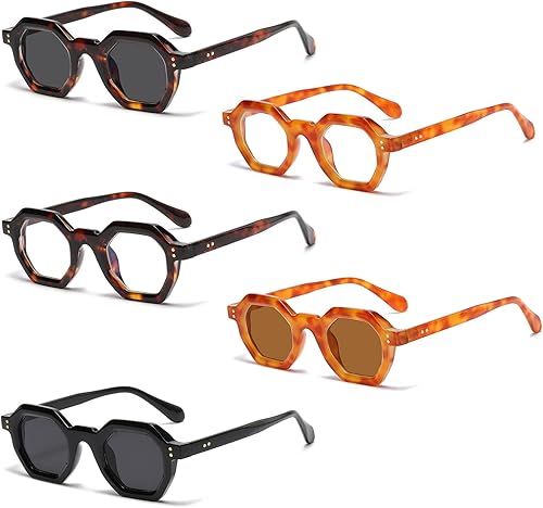 Miniatura 6 de LJCZKA Lentes de sol retro octágono para mujeres y hombres, unisex, vintage, polígono, pequeñas gafas de sol cuadradas