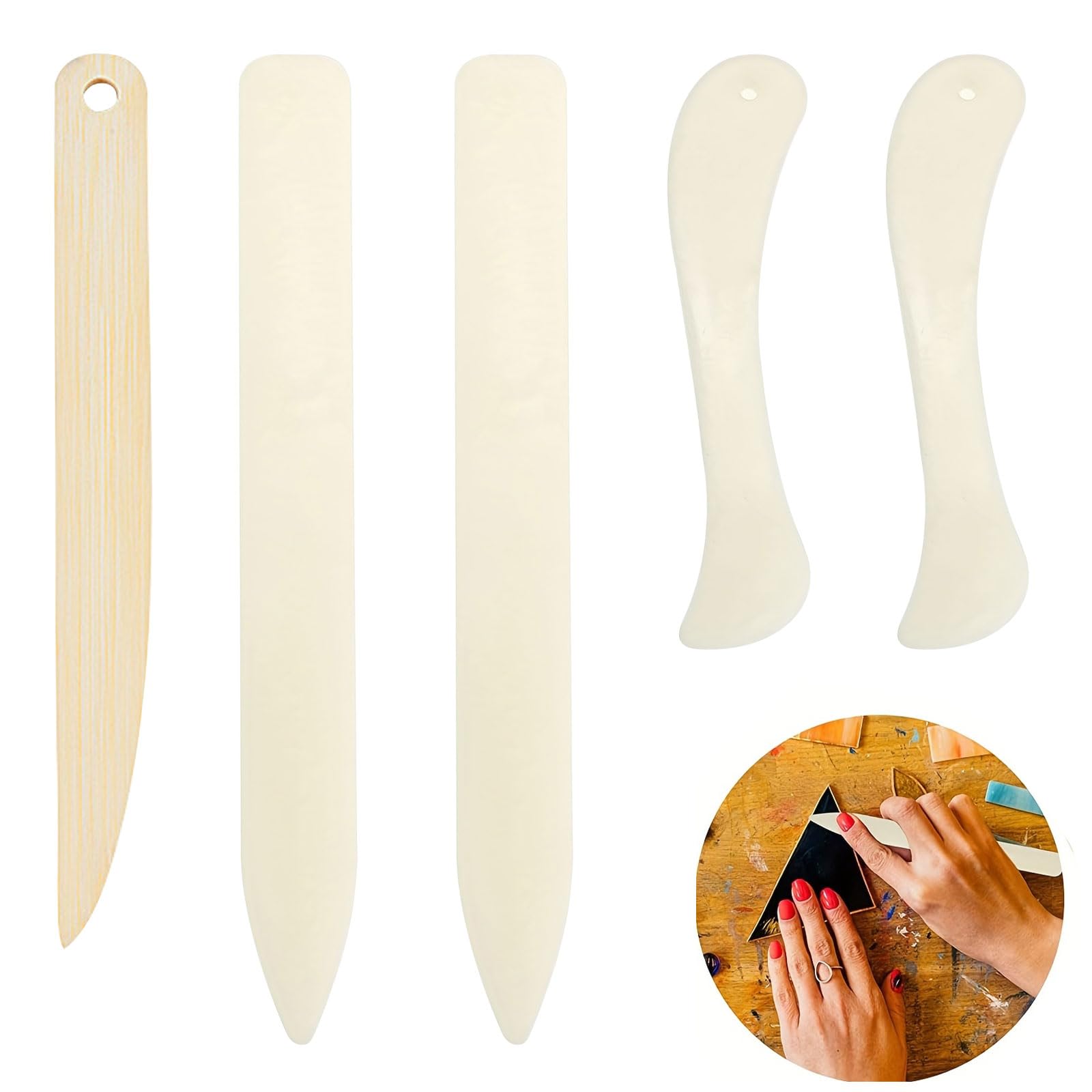 PATIKIL Osso Piegatore Piegatura 4 Pz Carta Piegatura Arco Forma Classificazione Pieghevole Piegatura Origami Strumento per Manuale Brunitura Rilegatura e Carta Artigianato Bianco-1