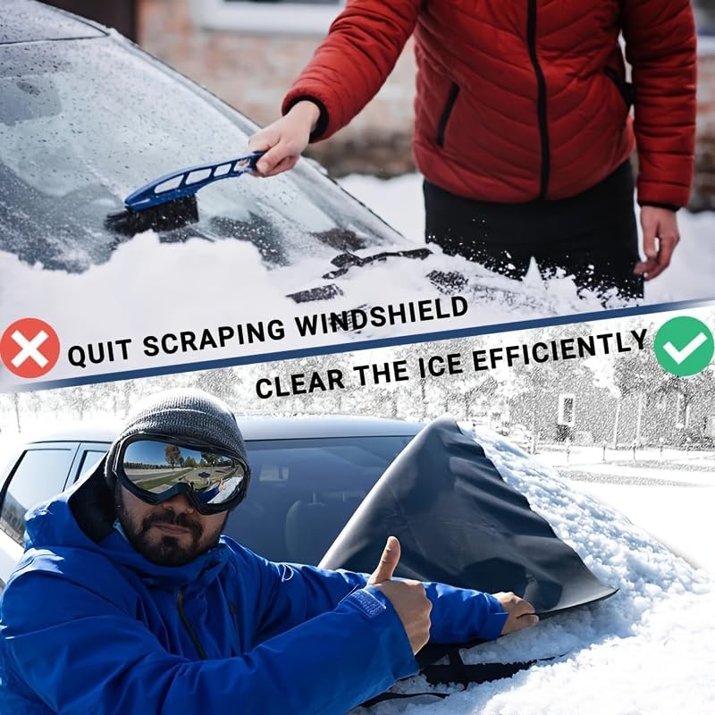 Windshield Cover for Ice and Snow, Car Windshield Snow Cover, Thicken Windshield Frost Cover Waterproof Windshield Snow Ice Cover with Side Mirrors Cover for Most SUVs Trucks (Large 86.6‘‘-55.1'')