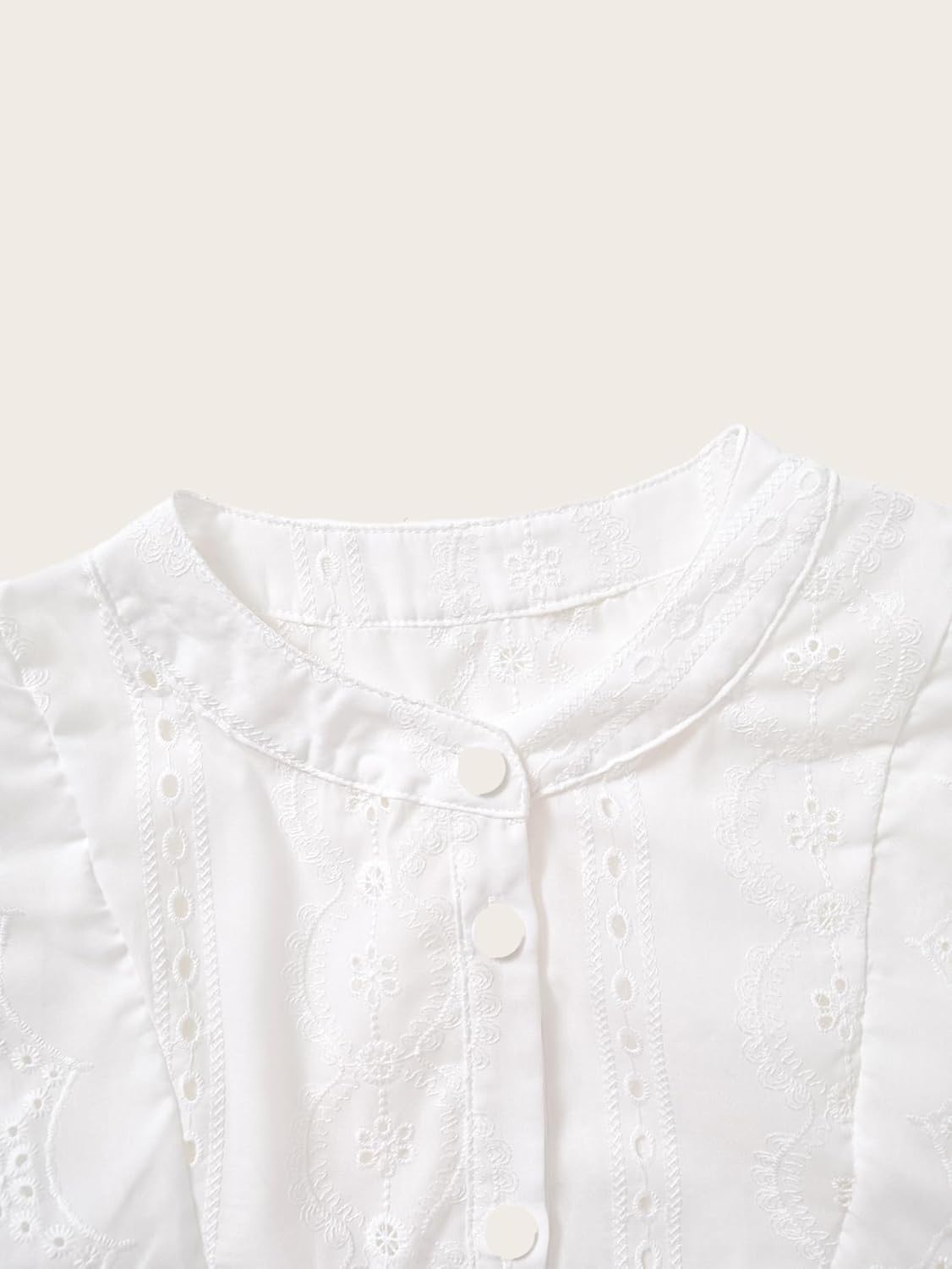 Women's Summer Eyelet Embroidery Tops Dressy Casual Button Down Lace Cap Sleeve Cute Blouses - Image 4