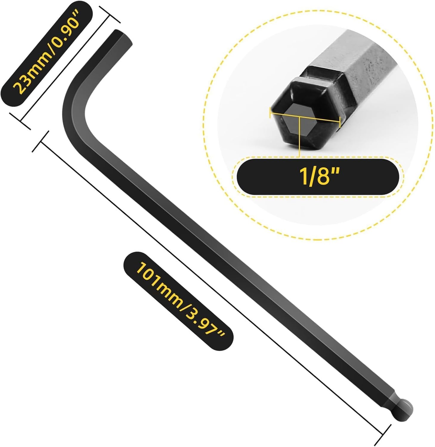 1/8" Allen Wrench Set with Ball End Hex Key SAE Size Long Arm L Shaped Heavy Duty CRV Steel Tool for Repairing Project 6PCS