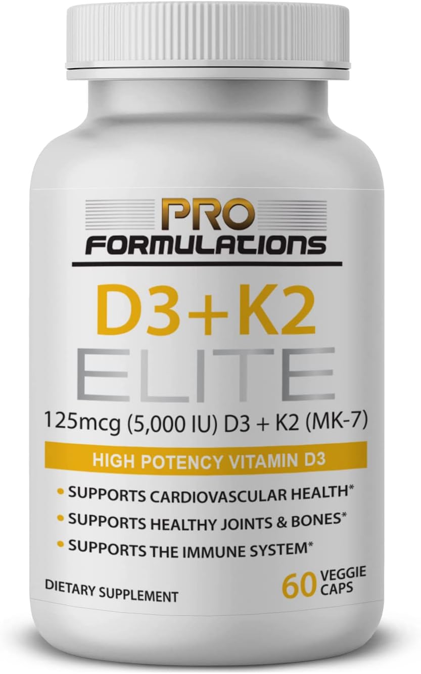 Pro Formulations MD D3 + K2 Elite โ Vitamin D3 + Vitamin K2 โ 60 Day Supply โ High-Potency, Bioavailable MK-7