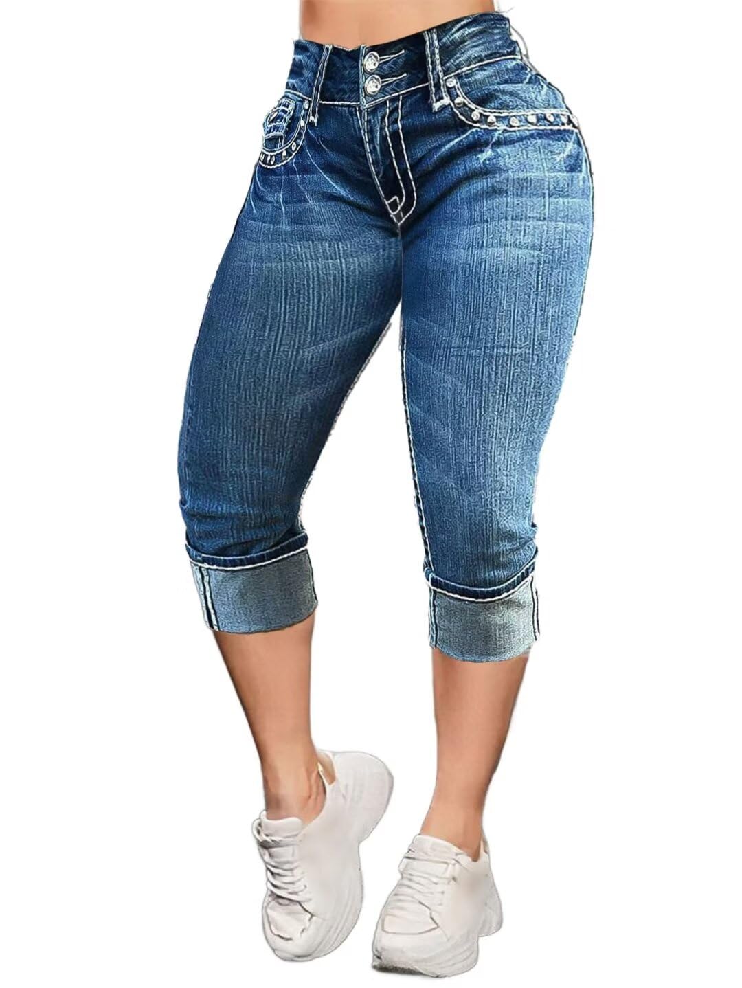 Flamingals High Waist Capris Jeans for Women Casual Summer Butt Lifting Skinny Denim Capri