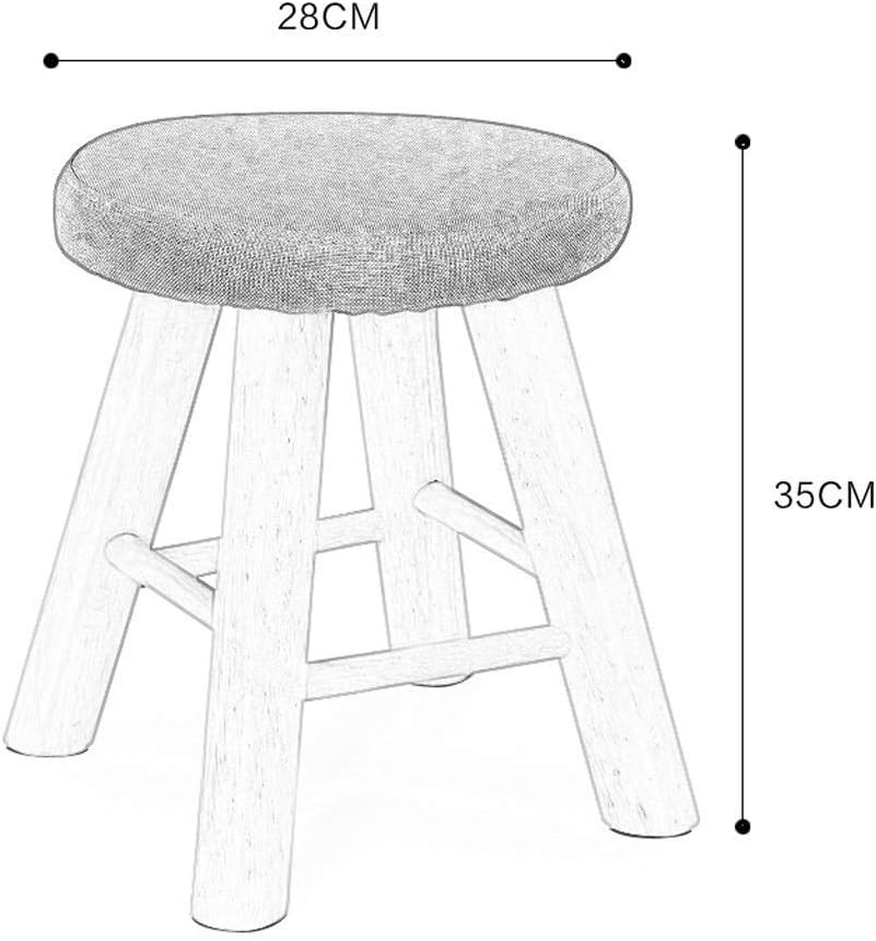 Stool,Linen Tufted Round with Solid Wood Leg, Upholstered Padded Stool,Fabric Upholstered Footstool(E)