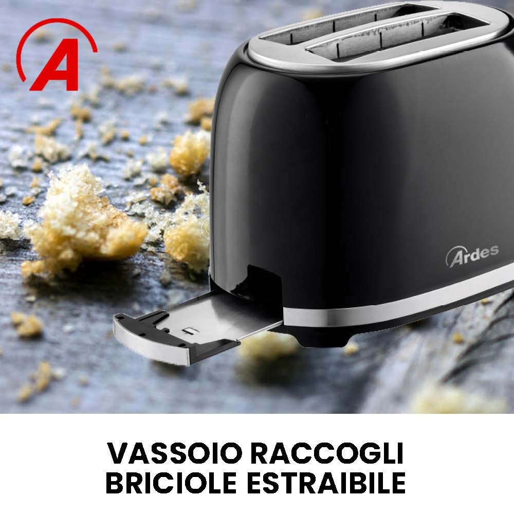 Ardes PRESTIGE ARTOAST03 – Tostapane con pinze per toast ripieni, 7 livelli di doratura, 2 timer, vassoio raccogli briciole rimovibile e design in acciaio inossidabile