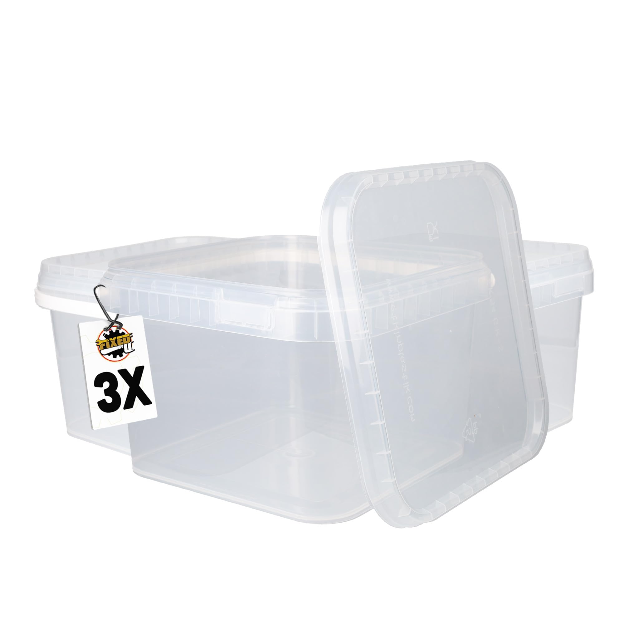 FixedByU 3er Eimer-Set mit Deckeln, 3 L, transparent, eckig