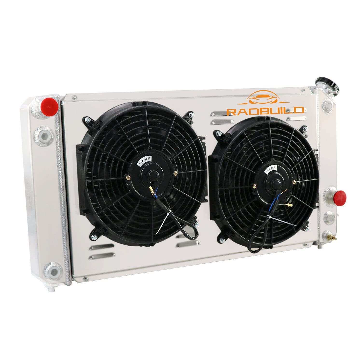 RadBuildCU1826 3 Row Aluminum Radiator for 1994-2005 Chevy S10 Blazer 1500 Truck Radiador for GMC Jimmy Isuzu Hombre V6 4.3L 95 96 97 98 99 Crossflow Radiators Shroud 2x12" Fans Thermostat Relay Kit