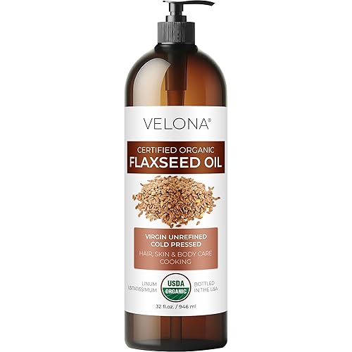 velona Aceite de linaza orgánico certificado por la USDA, 32 onzas líquidas, aceite portador 100% puro y natural, sin refinar, prensado en frío,