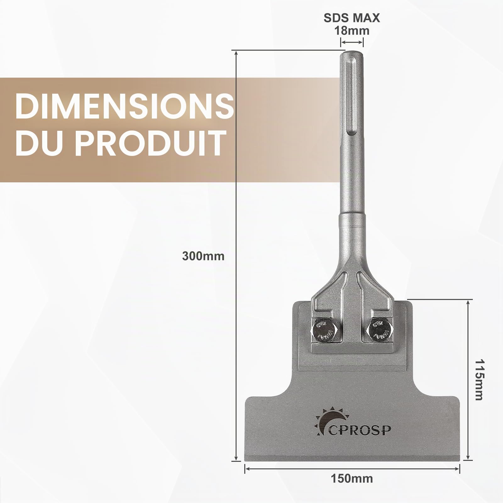 CPROSP Burin à Spatule SDS MAX 300 x 150 mm, Burin Plat, Chisel Carrelage