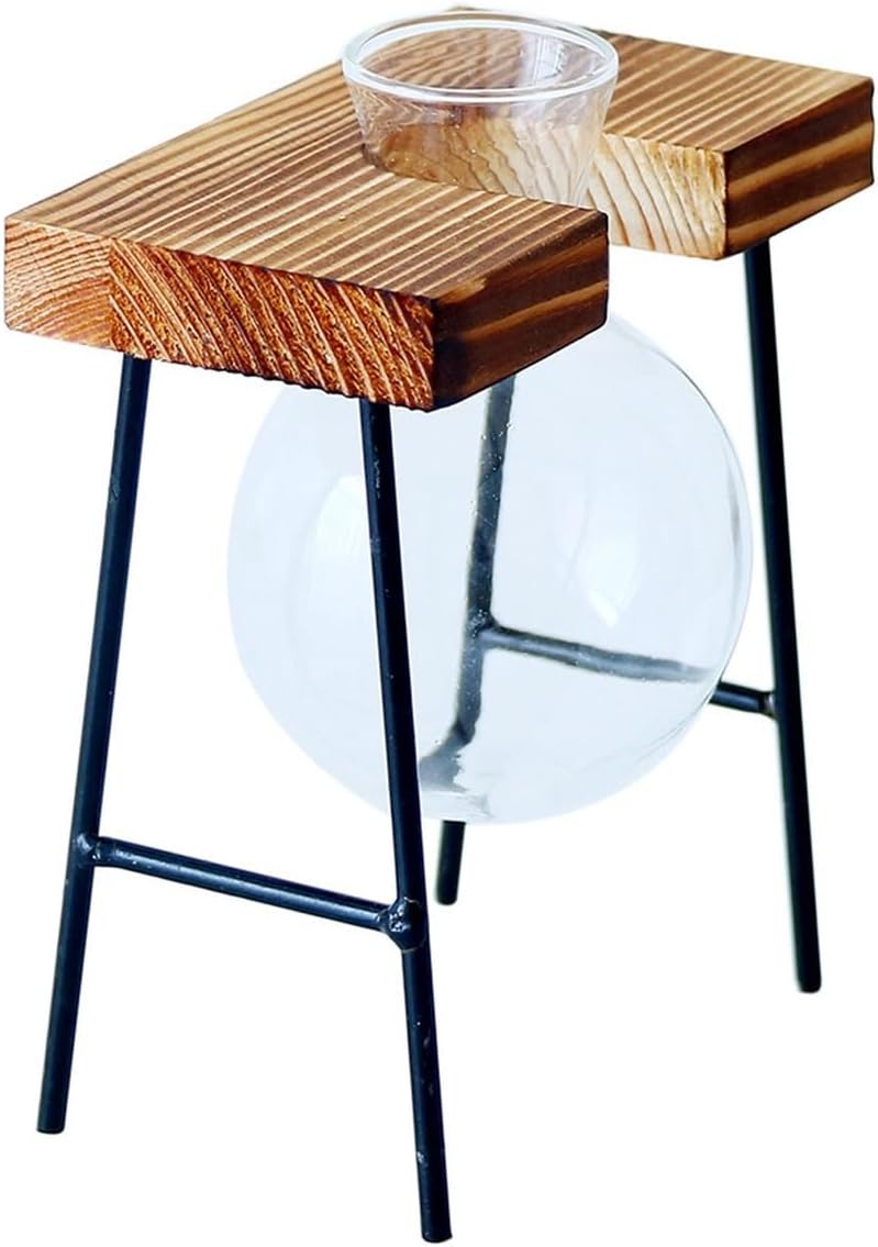 Modern Hydroponic Glass Terrarium with Wooden Stand Bulb Planter Vase for Home Office Decor, Indoor Gardens Wedding Centerpieces(Medium)