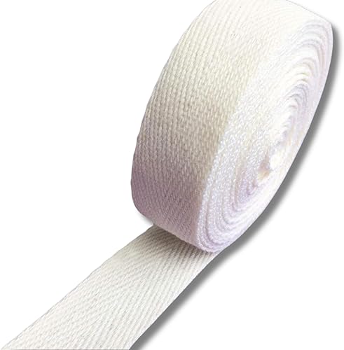 Correa de algodón de 1 pulgada x 5 yardas, color blanco y beige, patrón de espiga con asa, bolso de mano, correa de cinturón de equipaje, cinta de