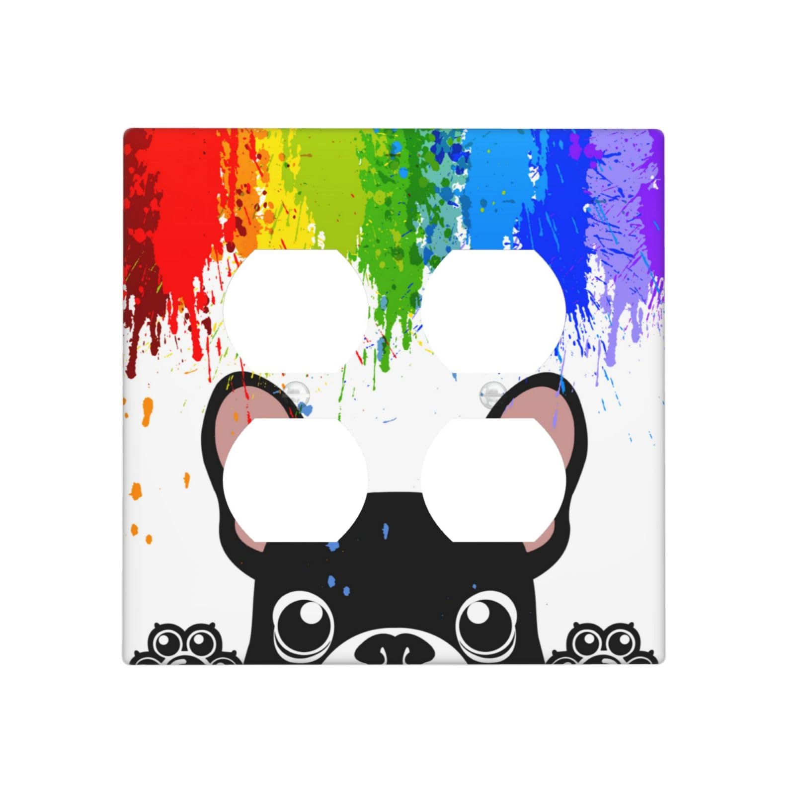 Yamxbfa Funny Rainbow Colors Cute Black Dog Outlet Covers 2-Gang Duplex Light Switch Cover Plate Decorative Gfci Wall Plate Electrical Receptacle