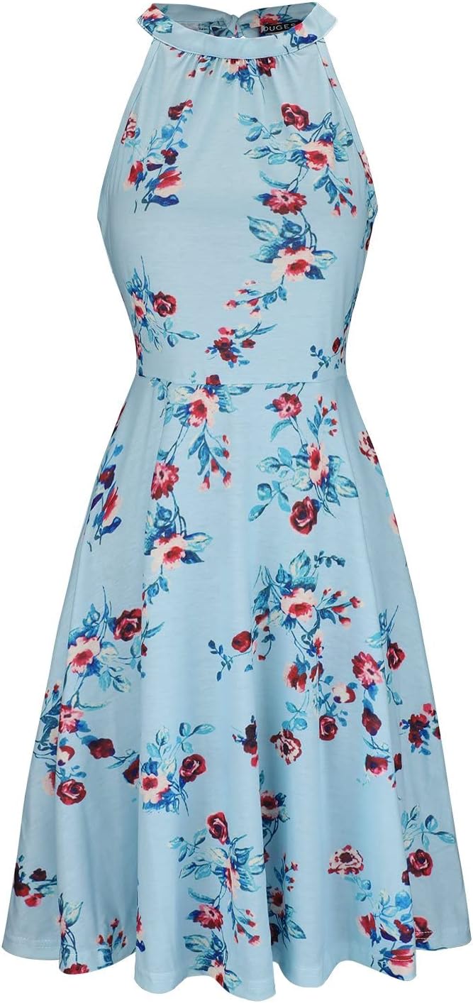 OUGES Women's Halter Neck Floral Summer Casual Sundress(Floral-13,XL)