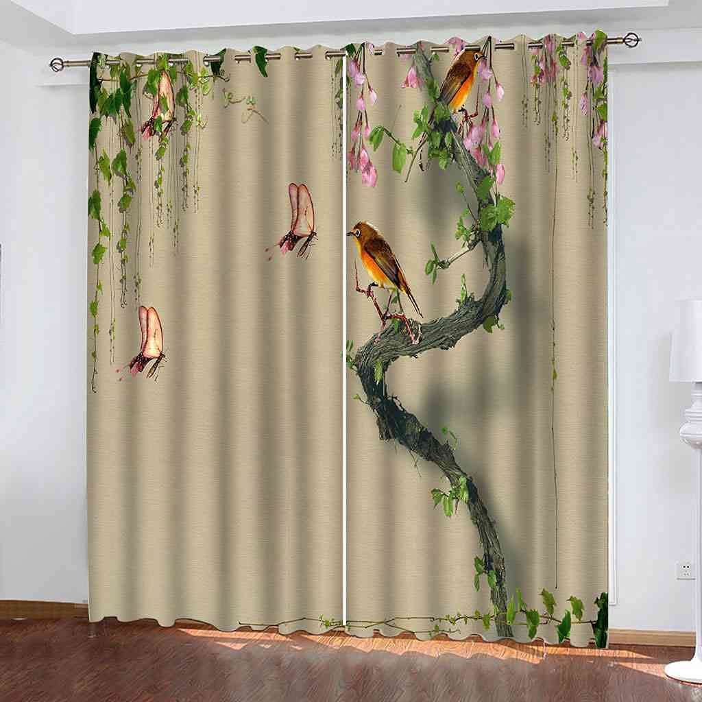 Rideaux occultants enfant 3D oiseau papillon isolant thermique salon 140x