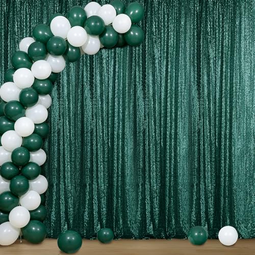 Sugargirl Dark Green Sequin Backdrop Curtain 4FTx8FT Glitter Dark Green Background Drapes Sparkle Photography Backdrop for Party Wedding Birthday Wall Decoration(2 Panels)