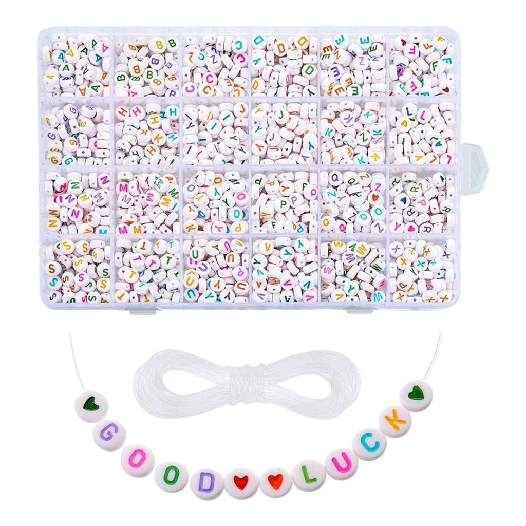 misppro 1850 perline con lettere dell'alfabeto dalla A alla Z, 7 x 4 mm, kit di perline con lettere dell'alfabeto, per la creazione di gioielli, braccialetti e artigianato, colorate
