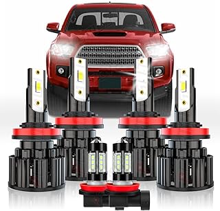 Fit For Toyota Tacoma (2016-2021) LED Headlight Bulbs, H11 High Beam + H11 Low Beam + H11 Fog Light Bulbs Kit, 60W 10000LM 6000K White Super Bright, IP67 Waterproof, Plug and Play, Pack of 6