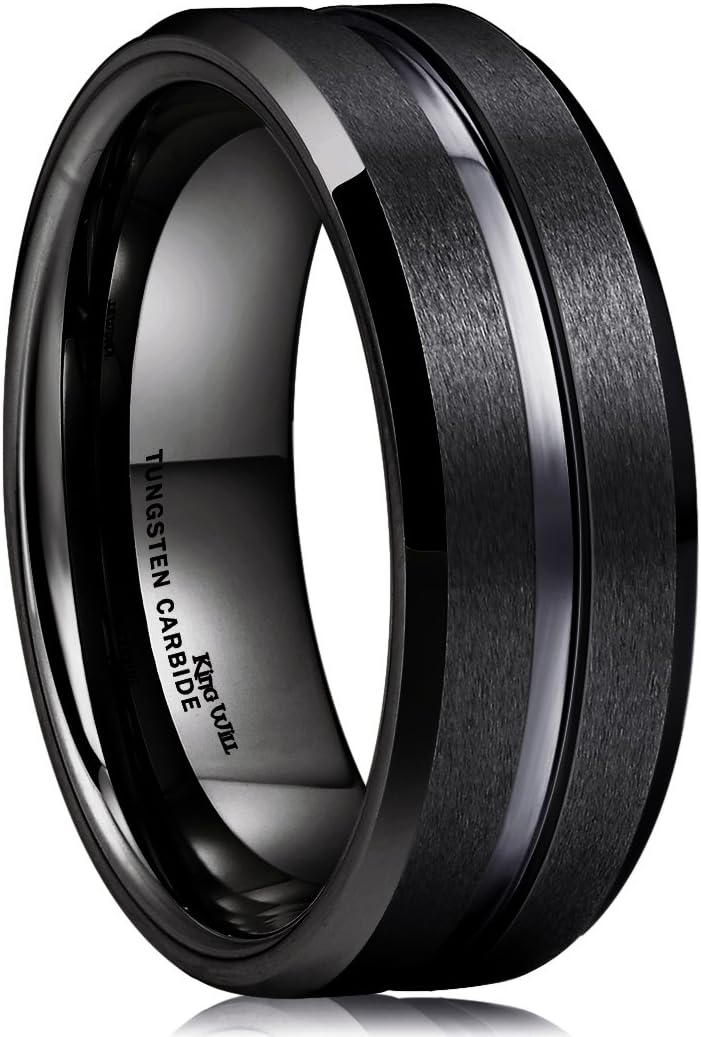 King WillTungsten Carbide Wedding Band for Men Women-6/8/10mm Width Multicolor Available with Grooved Center Wedding Ring Suitable for Work, Gym Comfort Fit Size 4-16