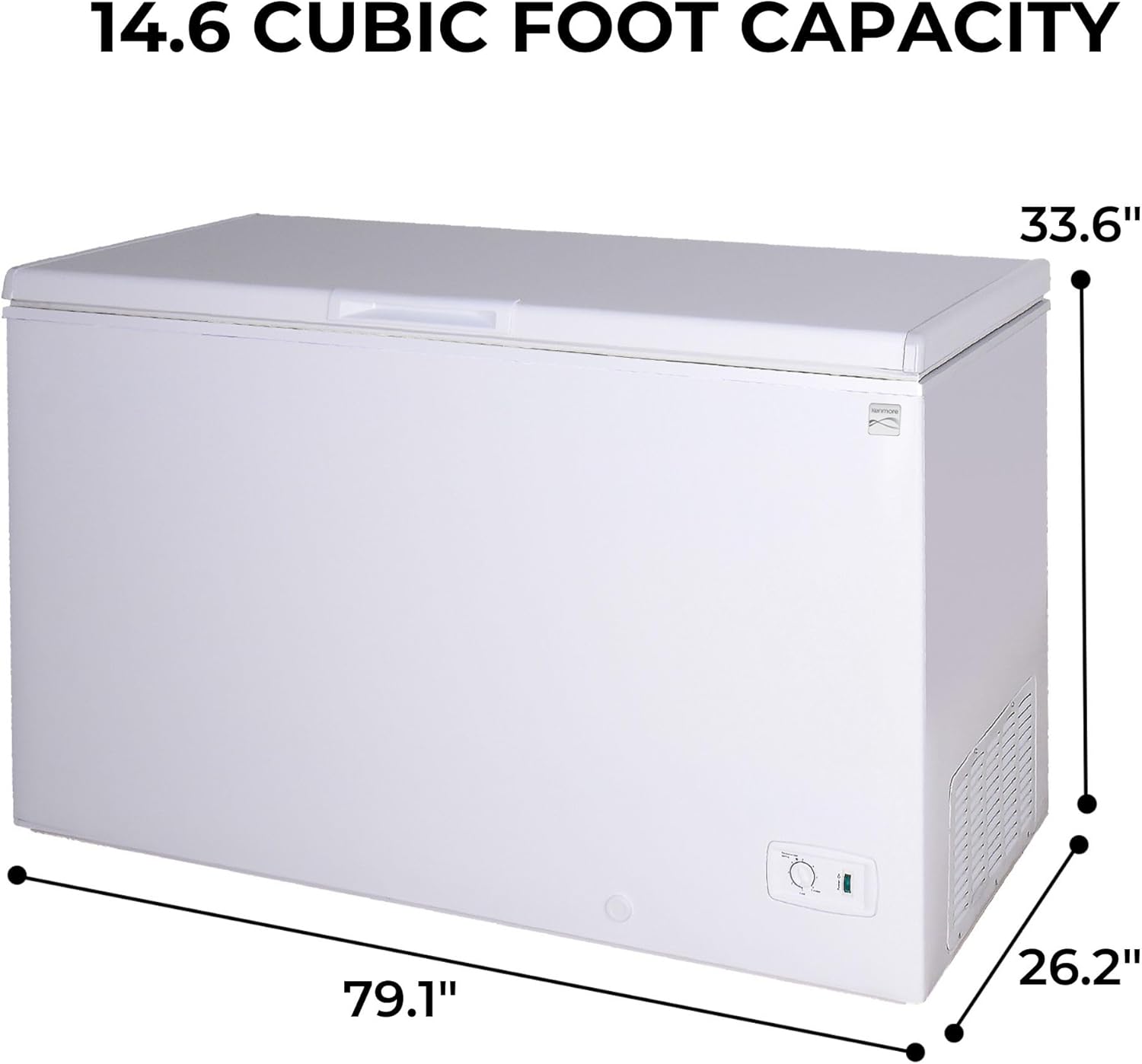 Kenmore Deep Freezer - Chest Freezer, 1 Basket, Garage Ready, Meat Storage, Front Drain, Congelador For Home, Apartment, Basement, Dorm, Shed, Cottage, Manual Defrost, Stand Up, 14.6 Cubic Feet, White