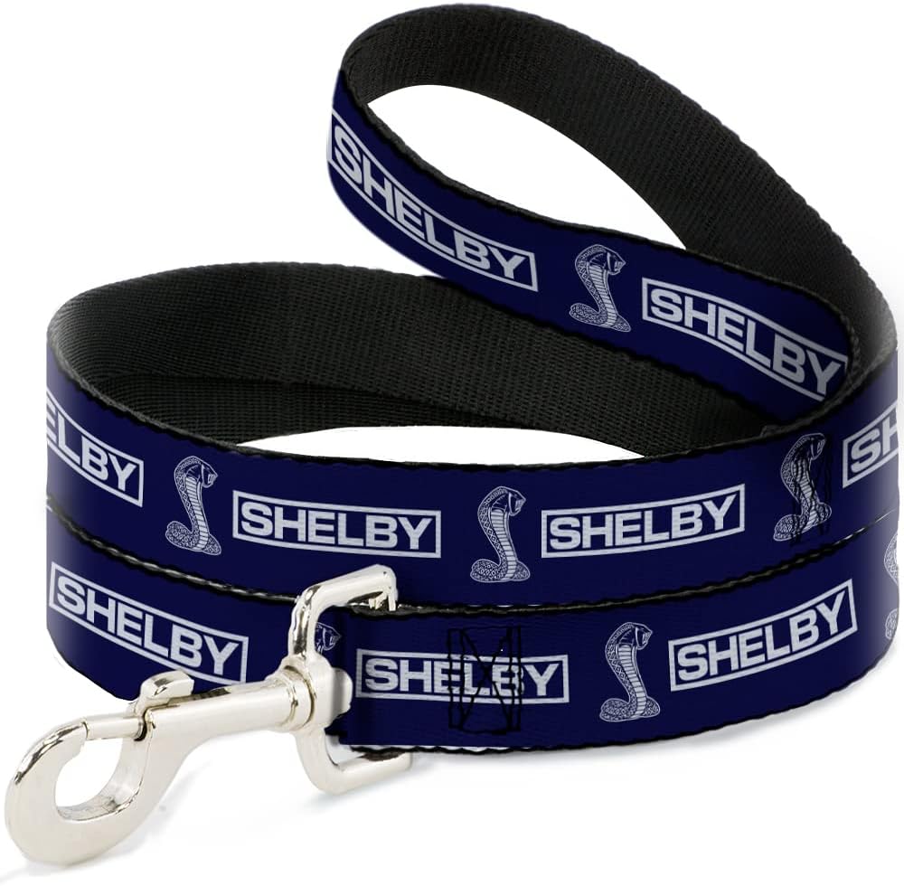 Carroll Shelby Pet Leash, Dog Leash, Shelby Box Logo and Super Snake Cobra Blue White, 6 Feet Long 1.0 Inch Wide