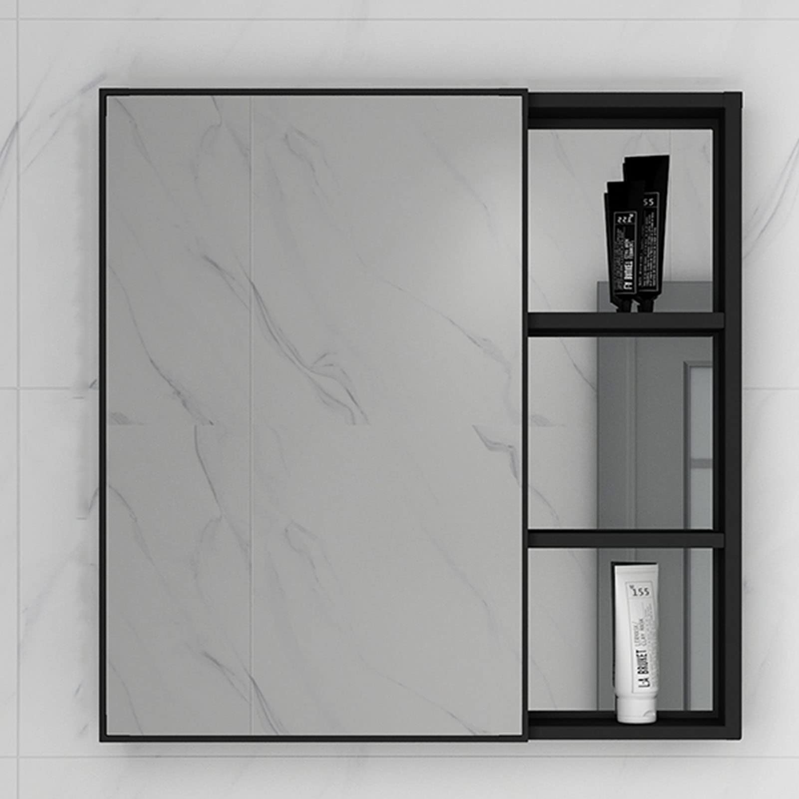 BKSXSOP Wall-Mounted Medicine Cabinet Mirror with Aluminum Storage Shelves, Rectangle Vanity for Bathroom - Stylish & Functional Shelving Solution