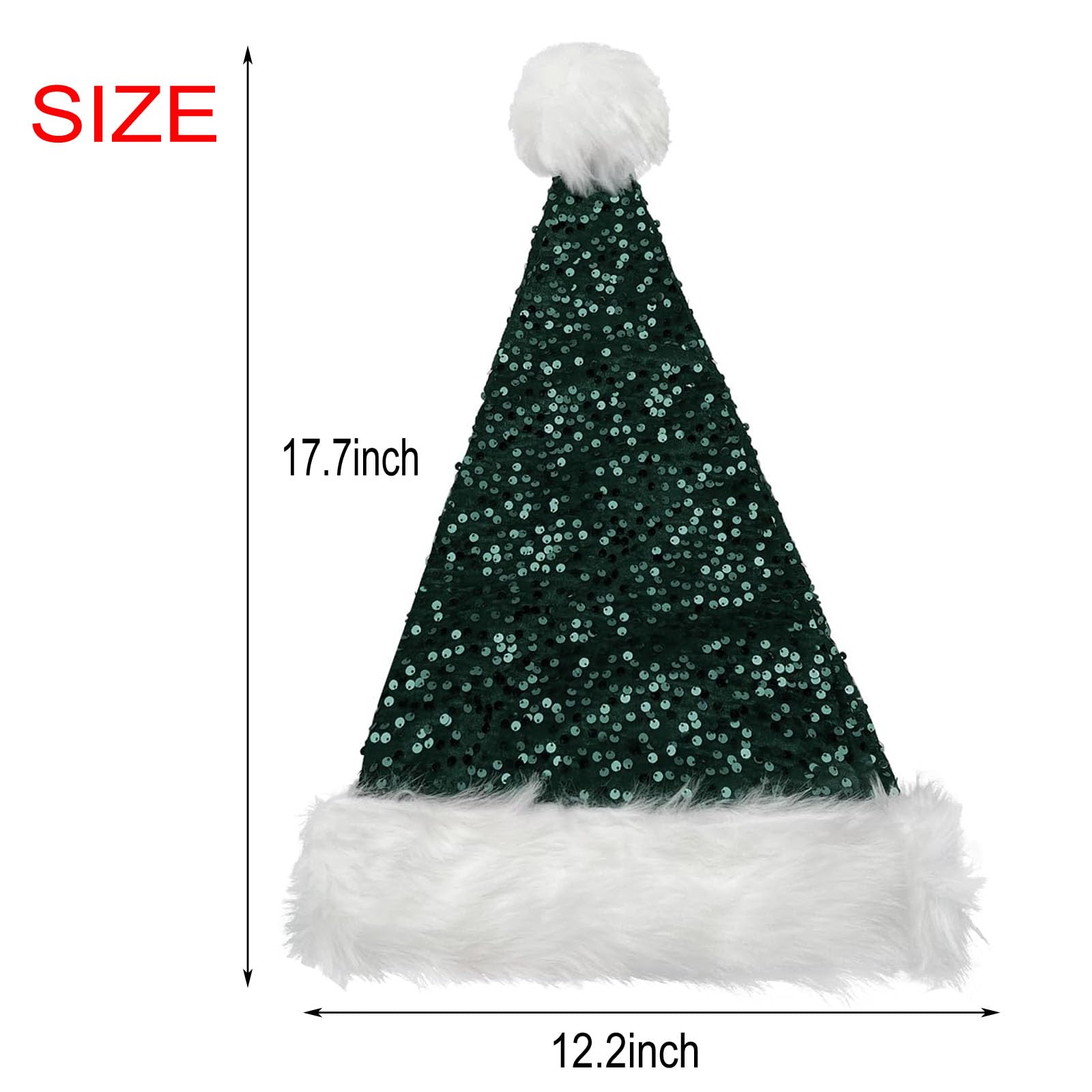KFZR Sequin Santa Hat Christmas Hat for Adults Plush Xmas Hat For Women Or Men New Year Festive Party Supplies (Green) - Image 2
