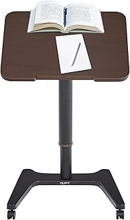 YILIFT Small Wireless Automatic Lift Table, Tilting Desk 0 to 90 Degrees, Rolling with Wheels, Adjustable Height 76 cm to 120 cm, Desk Size 67 x 50 cm, Walnut
